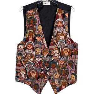Vintage Facets Tapestry Vest Multicultural Child Motif  1X Grandmacore Teacher